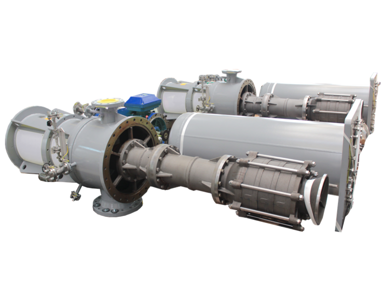 Ausschnitt von zwei grau lackierten vertikalen GLKV Apollo-Pumpen mit Topf.