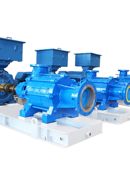 Section of three blue-painted GLZ pump units, normal-priming multistage sectional pumps with NPSH impeller and axial inlet.