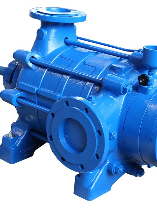 Ausschnitt des blau lackierten Pumpengehäuses eines Apollo-Pumpentyp GLA.