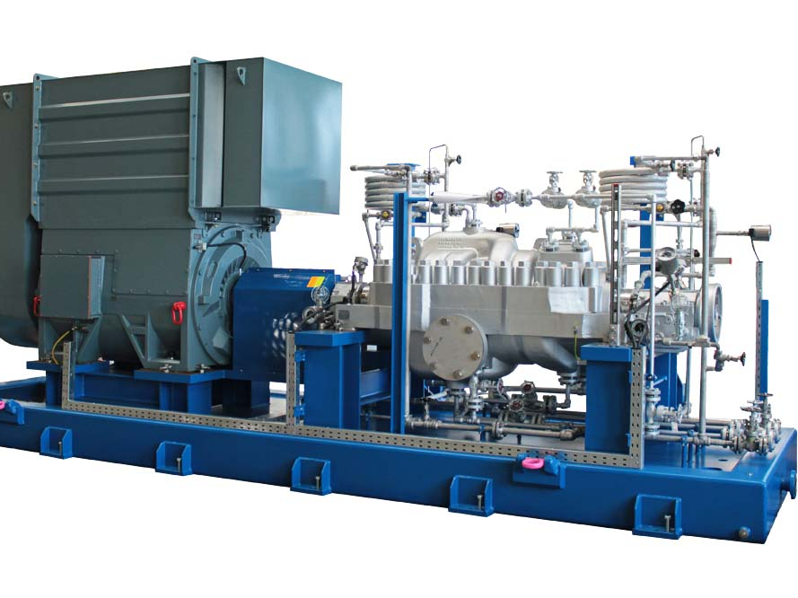 Hier ist das komplette Pumpenaggregat der Apollo Pumpe AMG, API 610 Typ BB3 Pumpe mit Motor und Versorgungsverrohrung dargestellt.