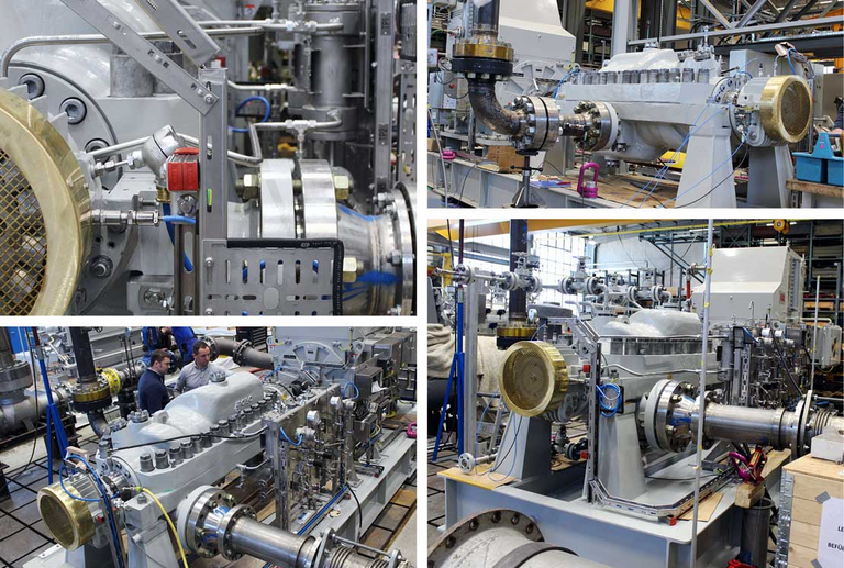 The BB3 high-pressure pumps are on the test bench, where they undergo comprehensive testing. The photo shows the pumps in operation while running at various pressure and flow rate settings to verify their performance and reliability before they are delivered to the customer.
