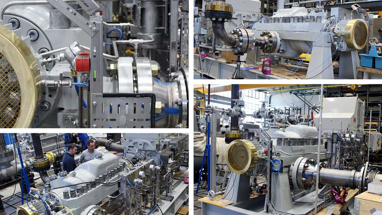 The BB3 high-pressure pumps are on the test bench, where they undergo comprehensive testing. The photo shows the pumps in operation while running at various pressure and flow rate settings to verify their performance and reliability before they are delivered to the customer.