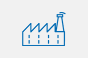 Ein blaues Symbolbild mit Fabrikanlagen symbolisiert die allgemeine Industrie.